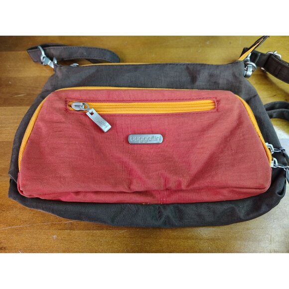 Baggallini Orange Brown Crossbody, Multi Zip Compartment, Adjustable Strap READ - Picture 1 of 6